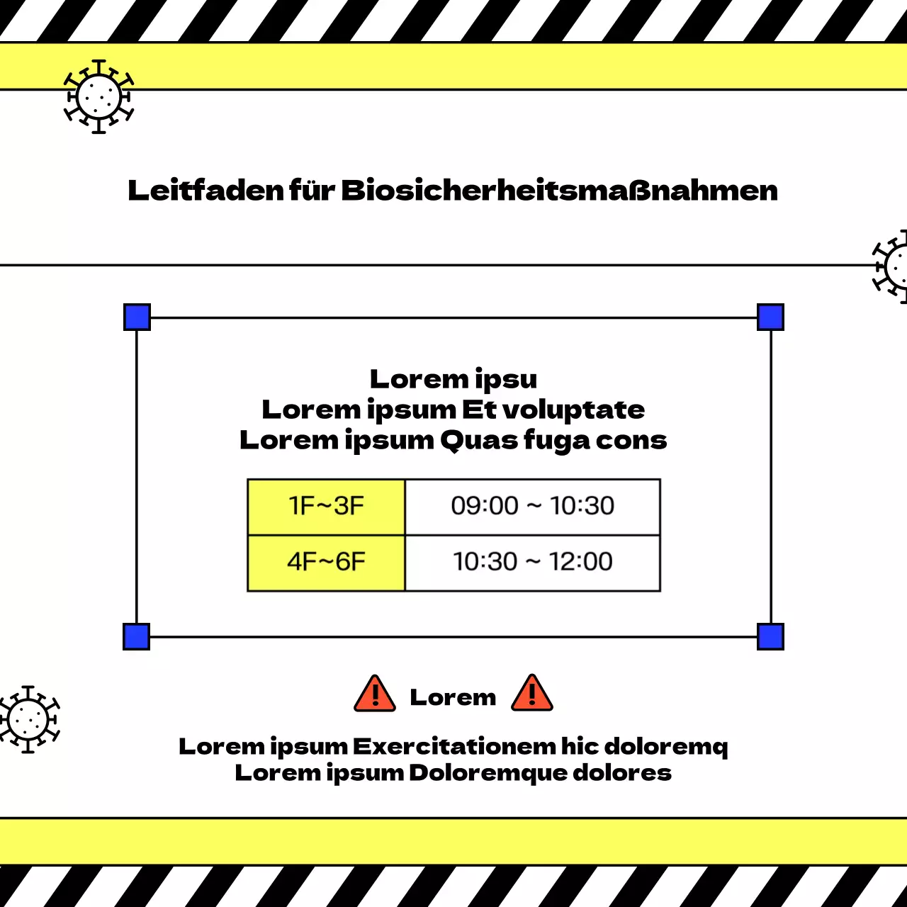 Einfache gelb-schwarze Quarantäneankündigungen
