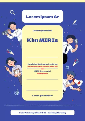 Ein hübsches blaues und gelbes Handout für den Arbeitsbeginn