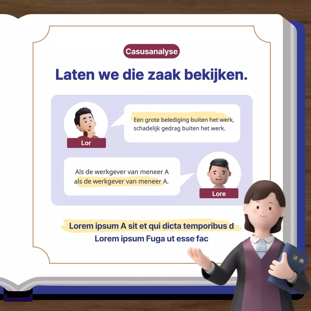 Een eenvoudig advocatenkantoor in marineblauw en goud