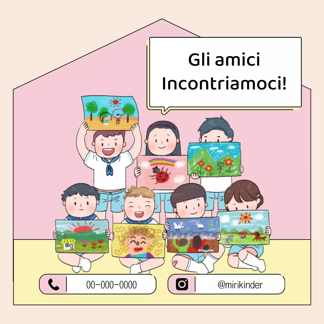 Simpatici annunci prescolari in giallo e rosa