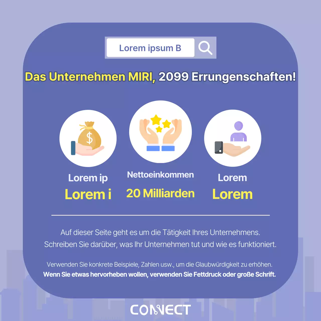 Ein minimalistisches Firmenanschreiben in Lila und Gelb