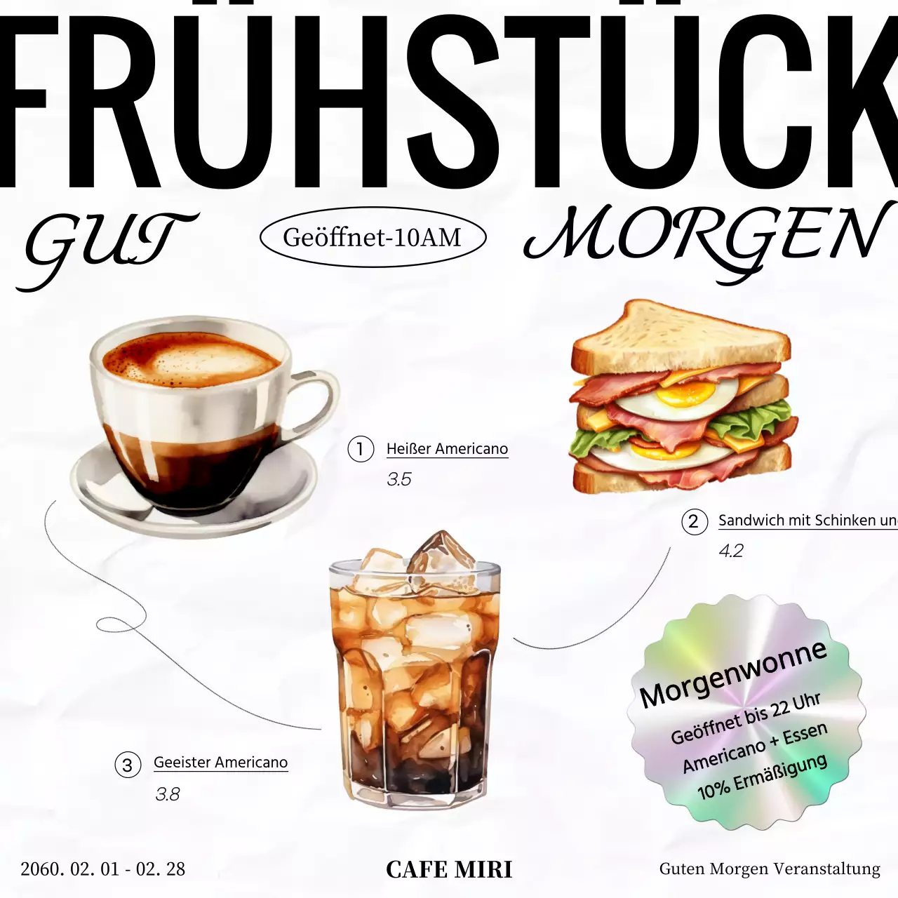 Werbung für ein modernes Café-Event in Schwarz und Weiß