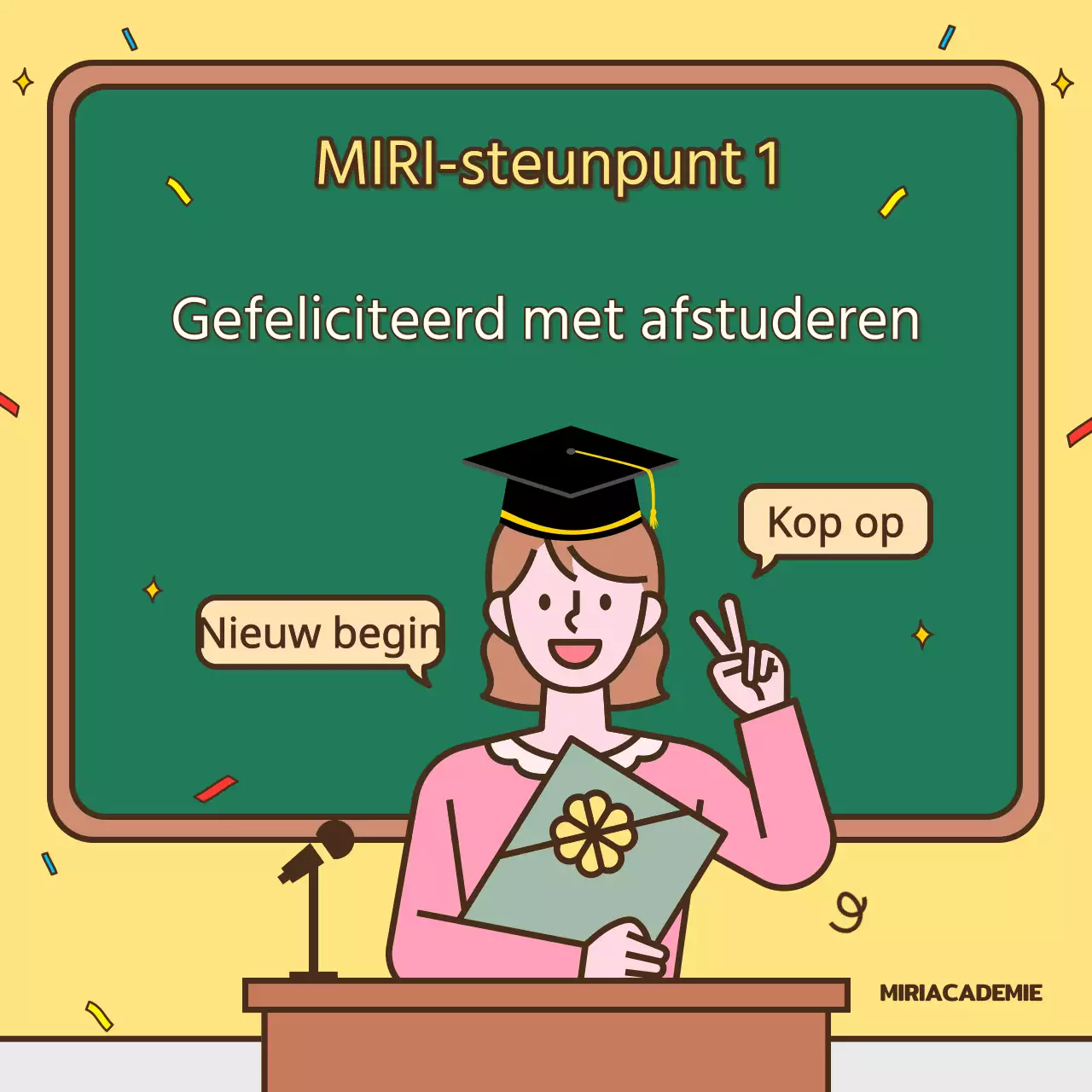 Een mooie geel met groene afstudeerpaal