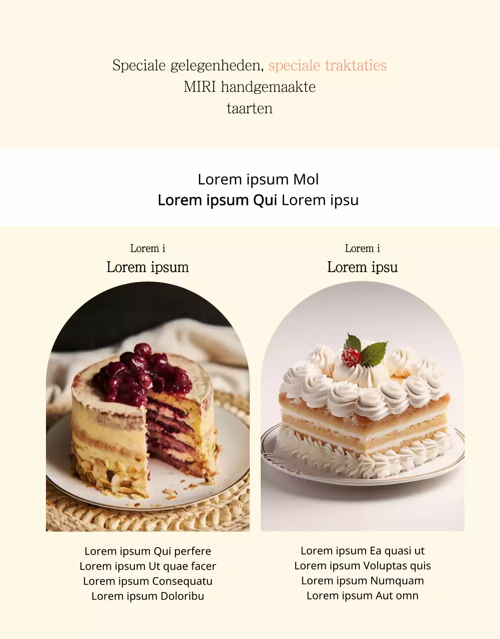 Aankondiging van de verkoop van een eenvoudige beige en ivoorkleurige taart