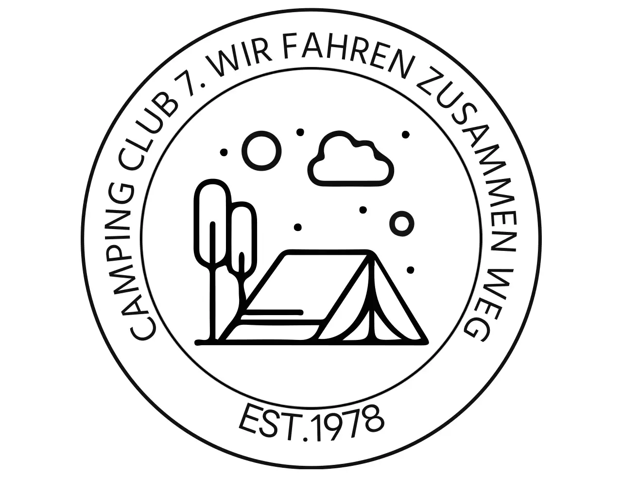 Einfacher Campingclub in Form eines Logos mit einer Camping-Illustration