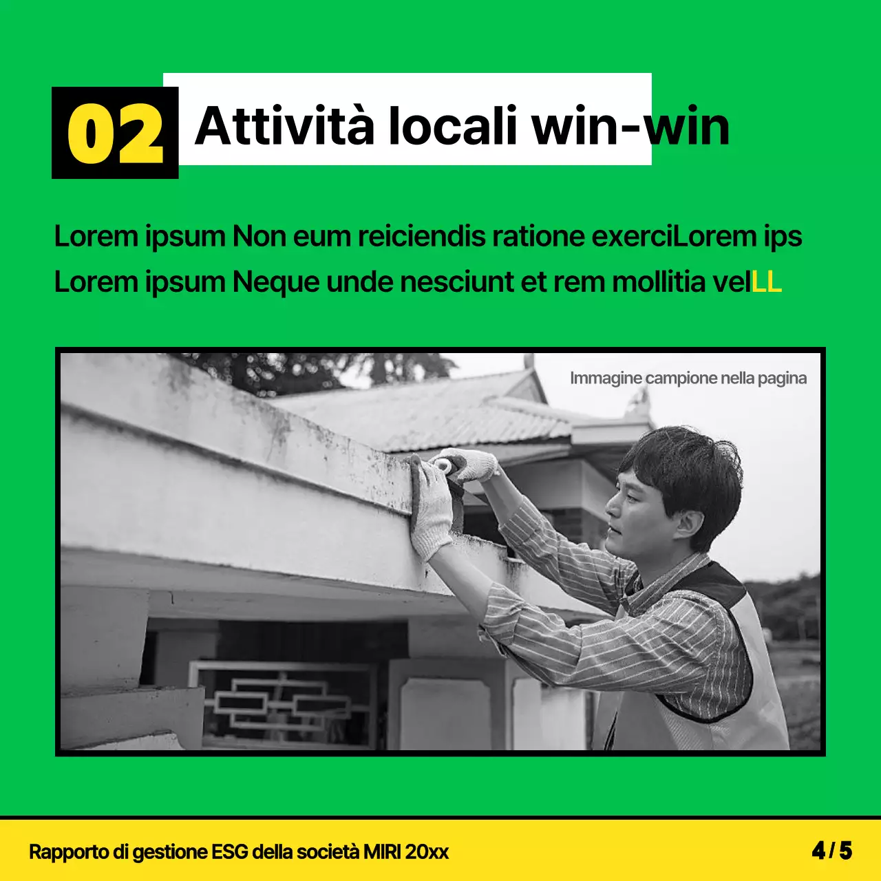 Una dichiarazione di attività ESG kitsch, gialla e chartreuse