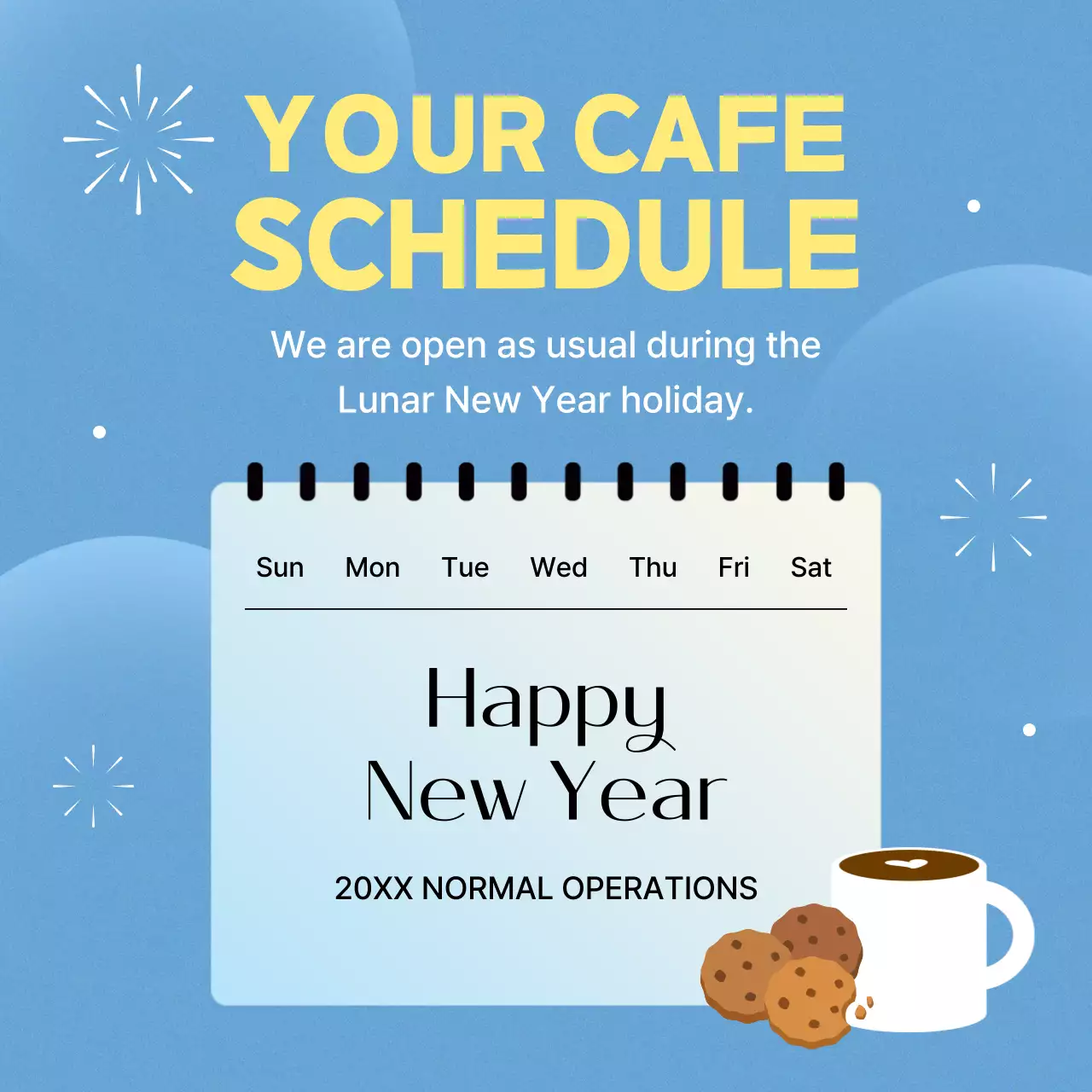 Blue Simple Cafe Schedule Announcement Social Media Post