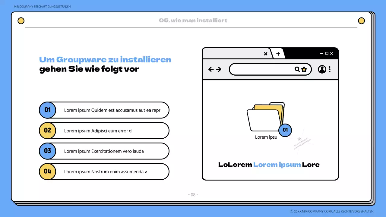 Blaues und gelbes Onboarding-Buch Schulungsmaterial