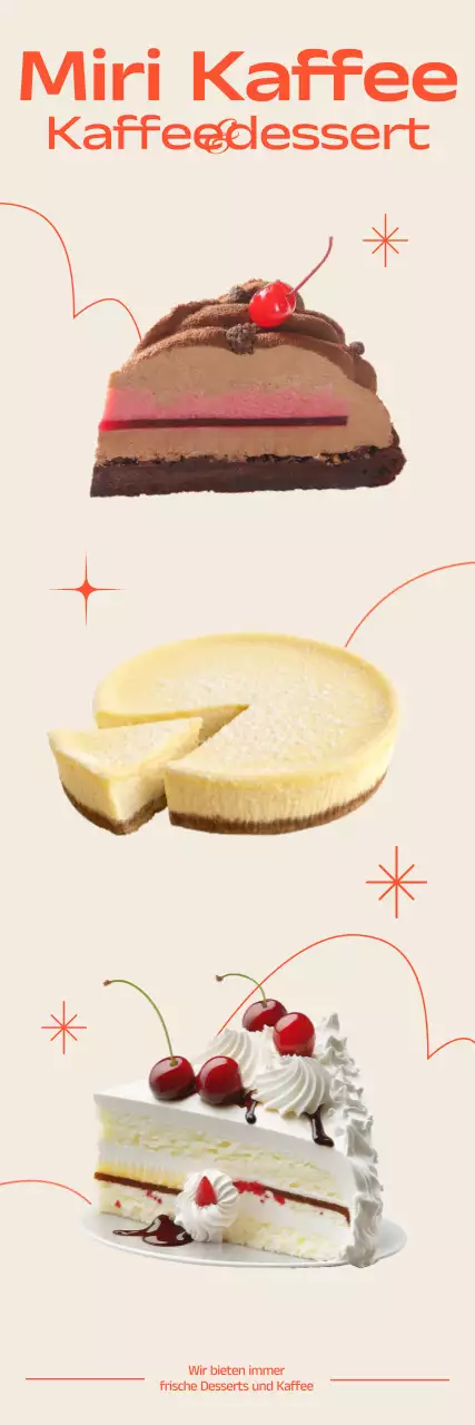 Förderung von Café-Dessertgetränken mit orangefarbenen Akzenten