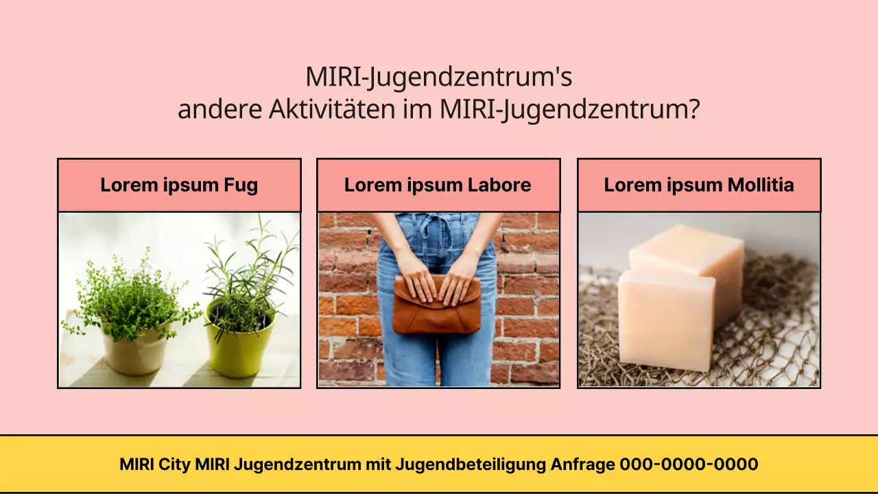 Präsentation des Programms in der gelben und rosa Mitte