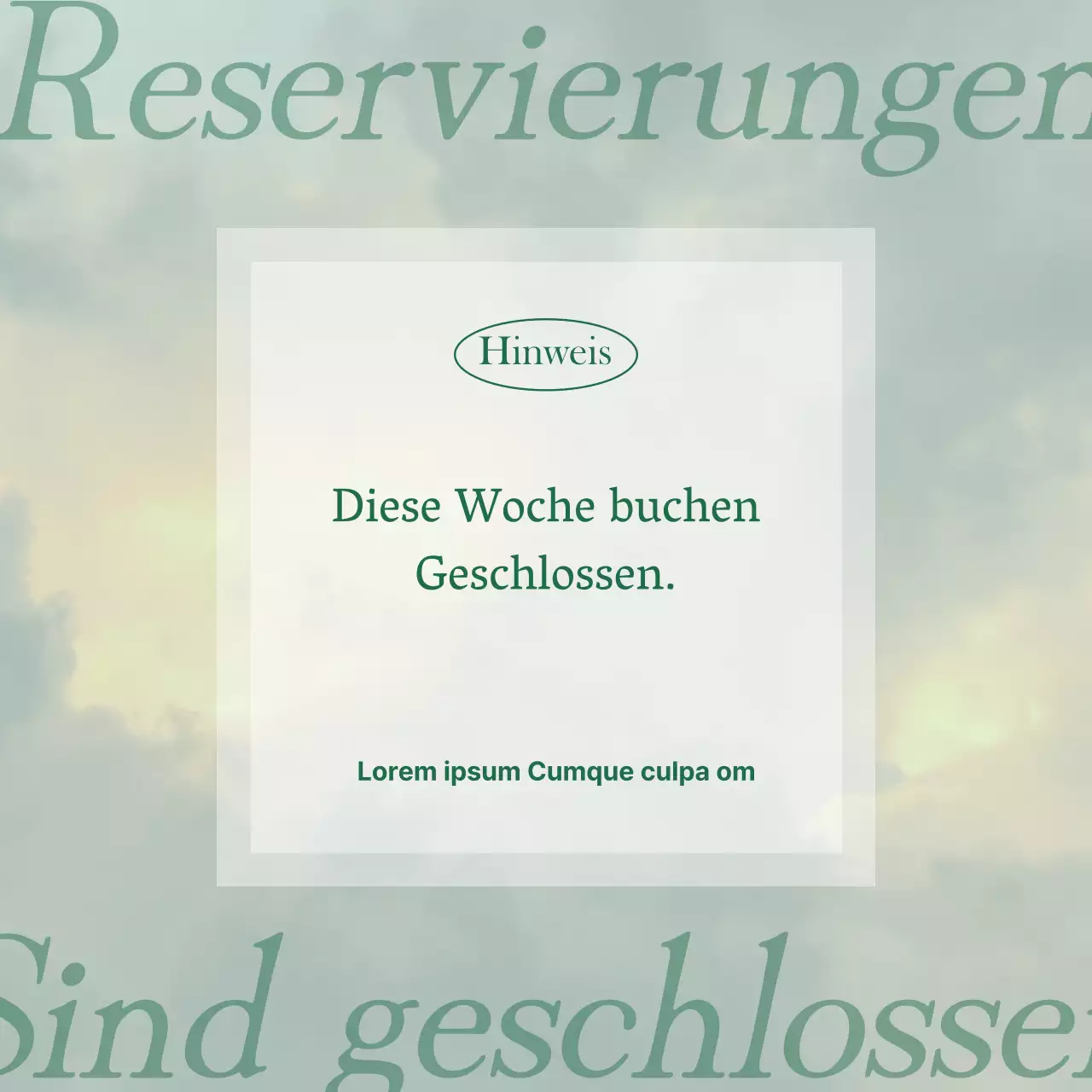 Eine lindgrüne, minimalistische Ankündigung des Buchungsabschlusses