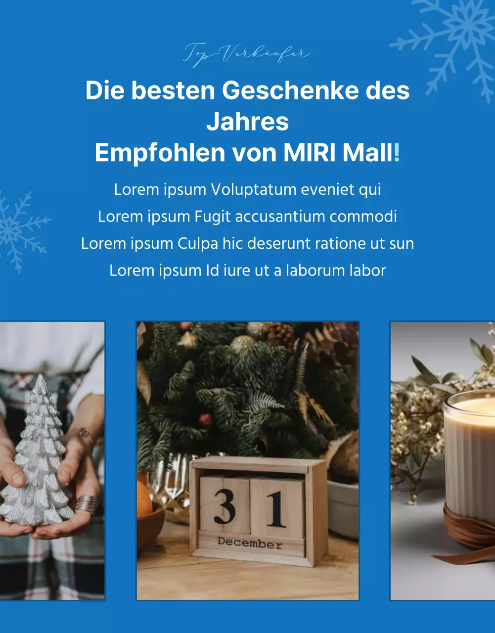 Werbung für moderne Winterkleidung in Blau und Hellblau