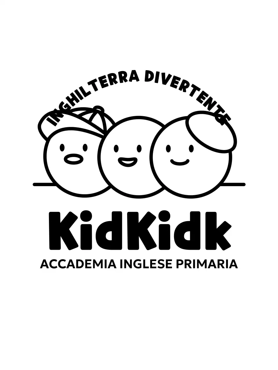 Design di scuola di lingua inglese con illustrazione di un simpatico cerchio