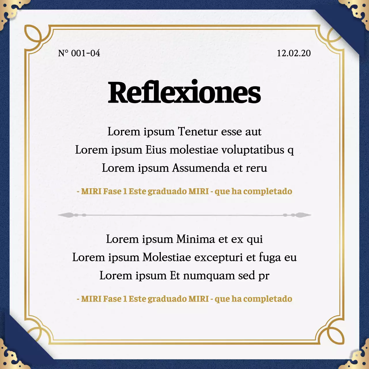 Promueva la finalización del programa con una combinación clásica de colores azul marino y dorado