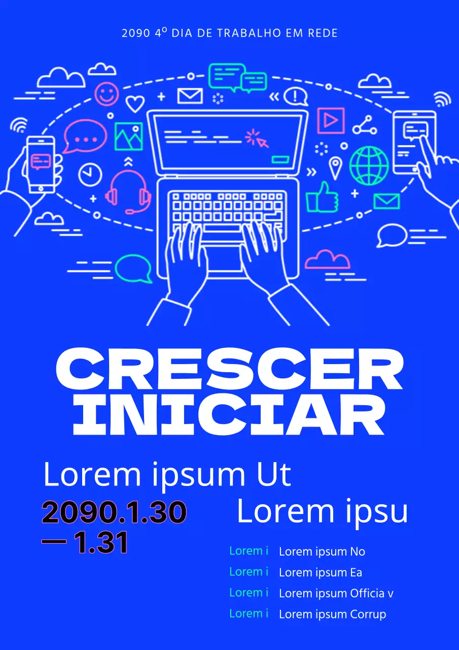 Promover um simples dia de trabalho em rede em azul e branco