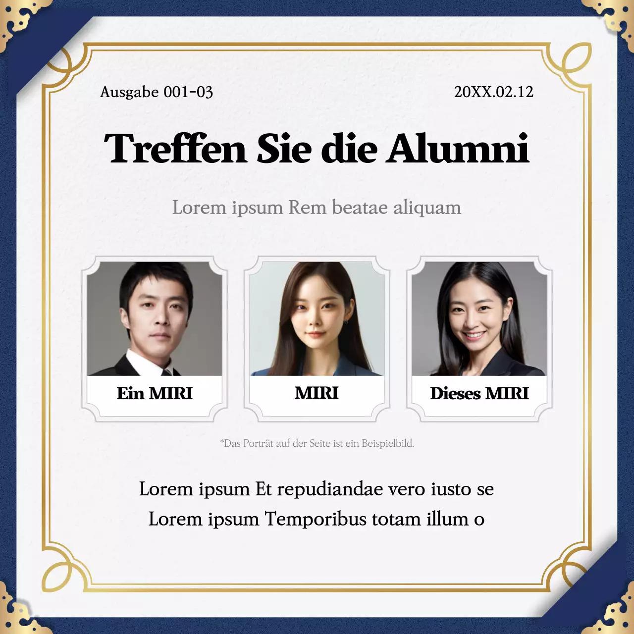 Werben Sie für den Abschluss des Programms mit einem klassischen Farbschema in Marine und Gold