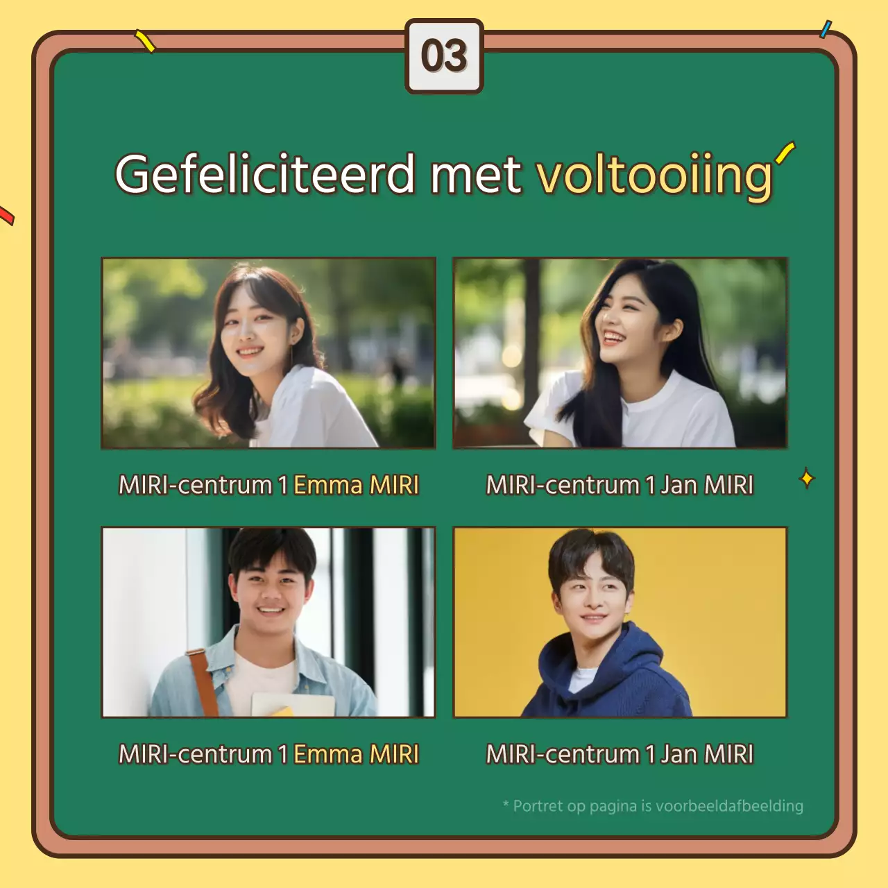 Een mooie geel met groene afstudeerpaal