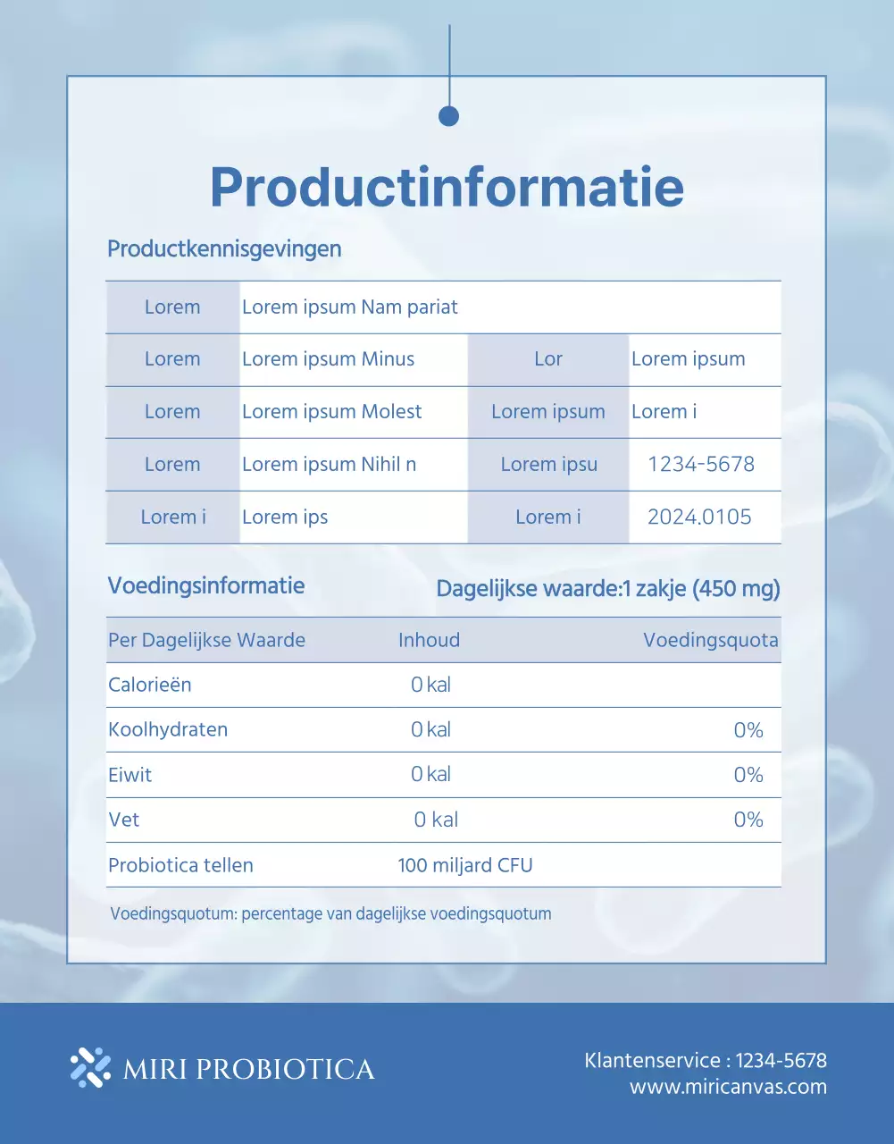 Eenvoudige lactobacillus productbeschrijving in marineblauw en lichtblauw