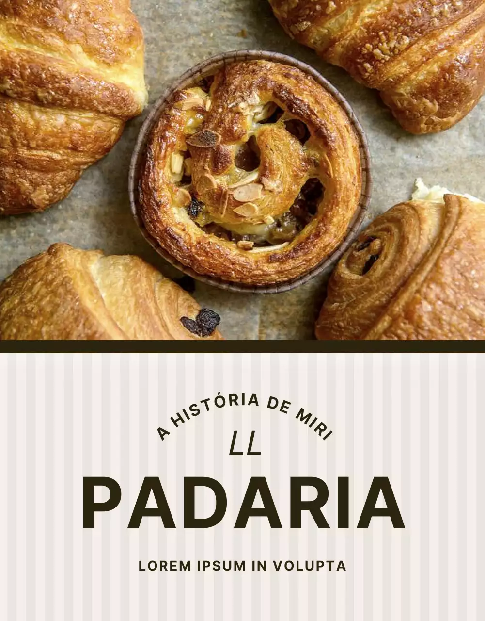 Promover um evento de padaria moderno em preto e bege
