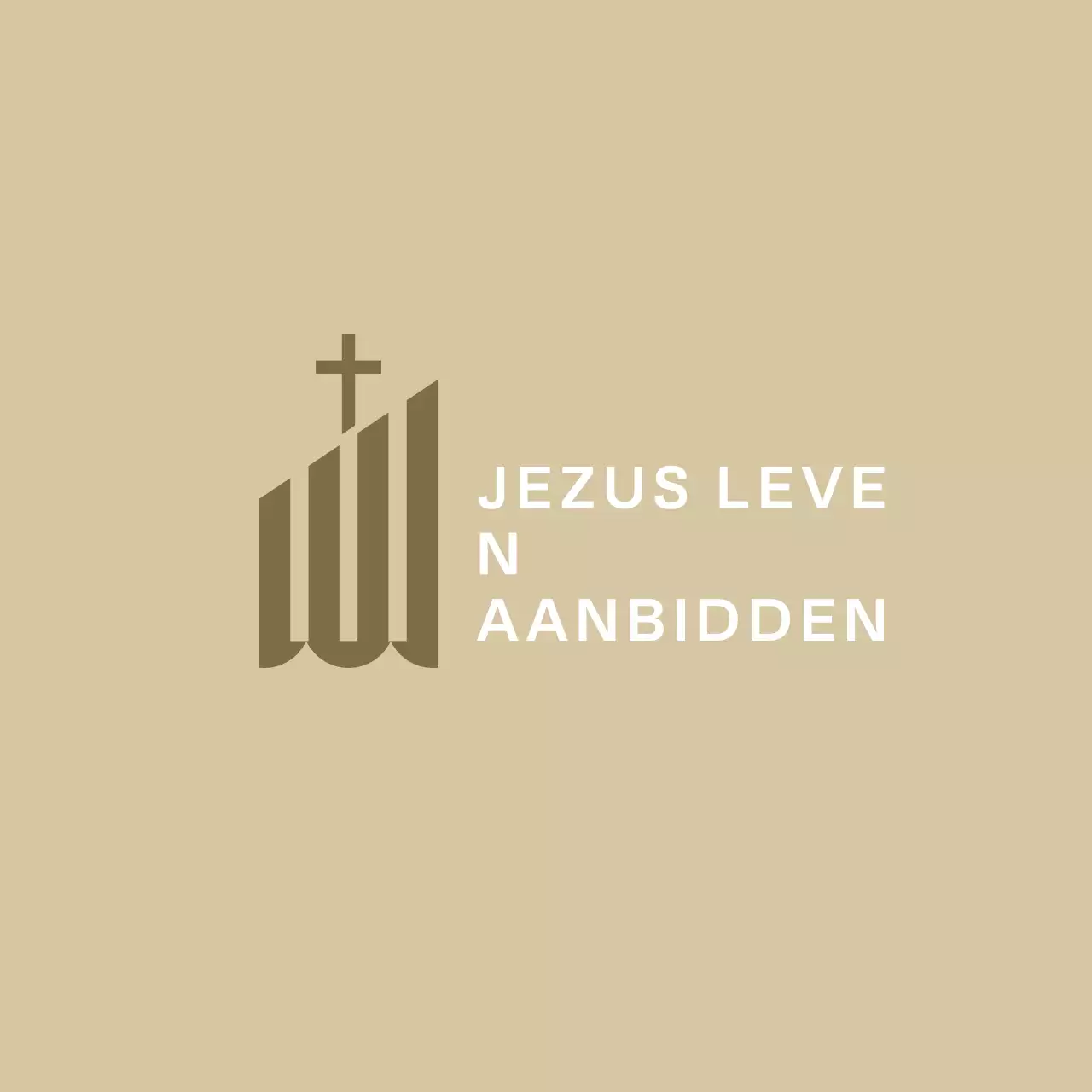 Religieus typografisch logo met eenvoudige gebouwillustratie