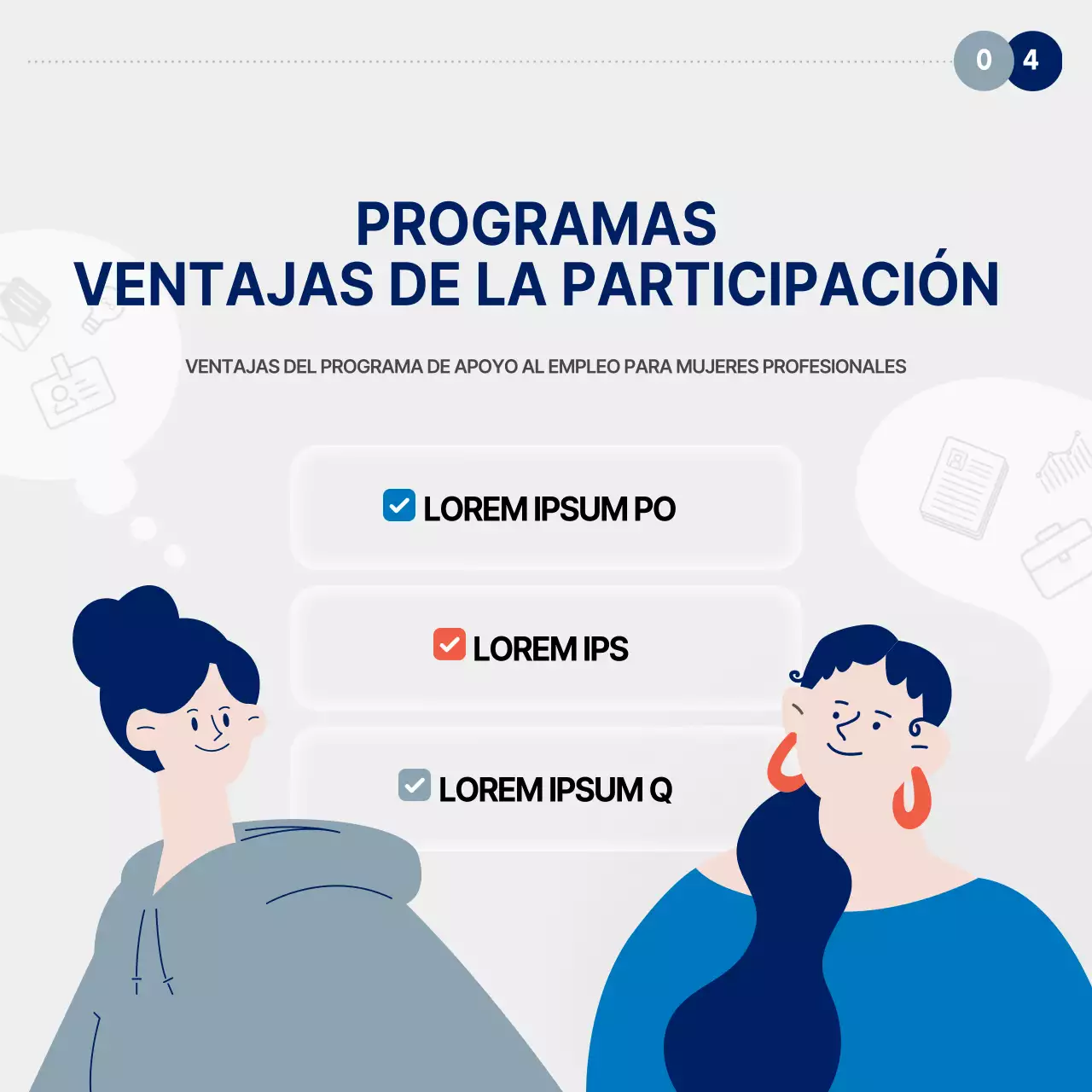 Sobre el programa de apoyo al empleo femenino de carrera simple rojo y azul