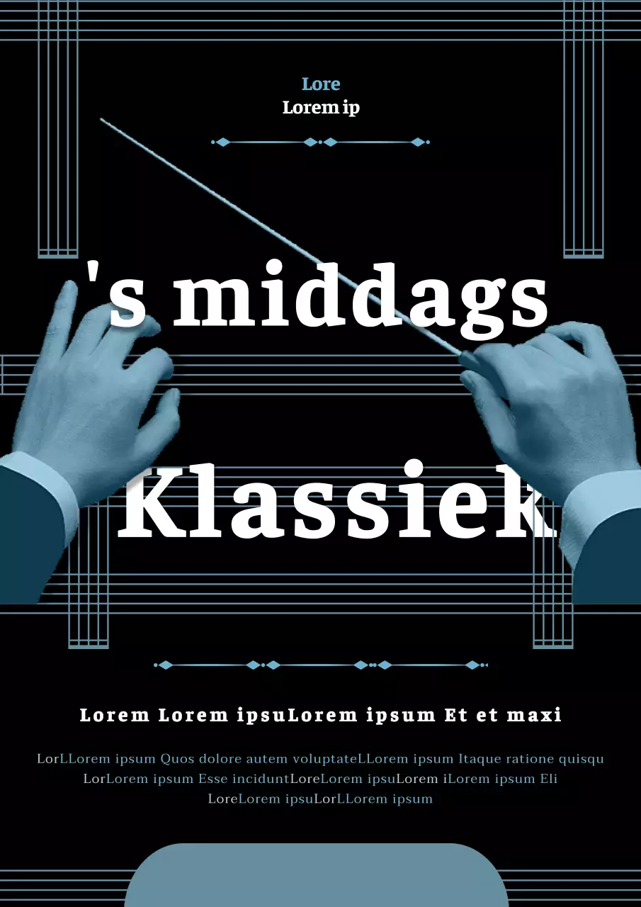 Flyer voor modern klassiek concert in marineblauw