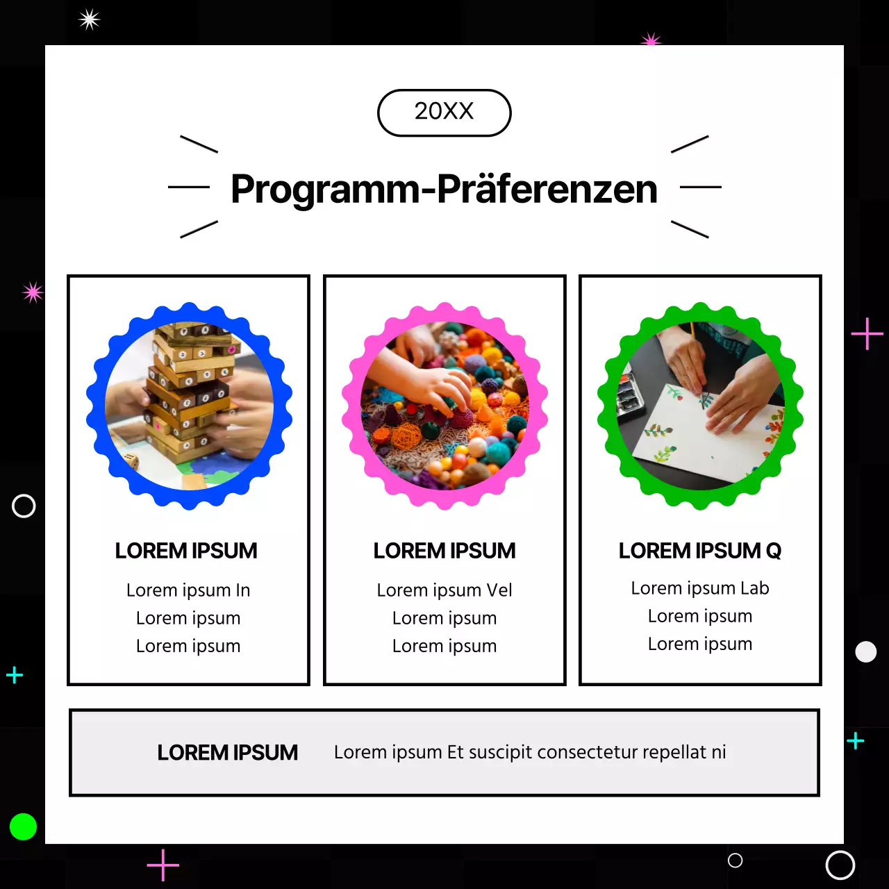 Kitschige Jahresendberichte in Pink und Neonfarben