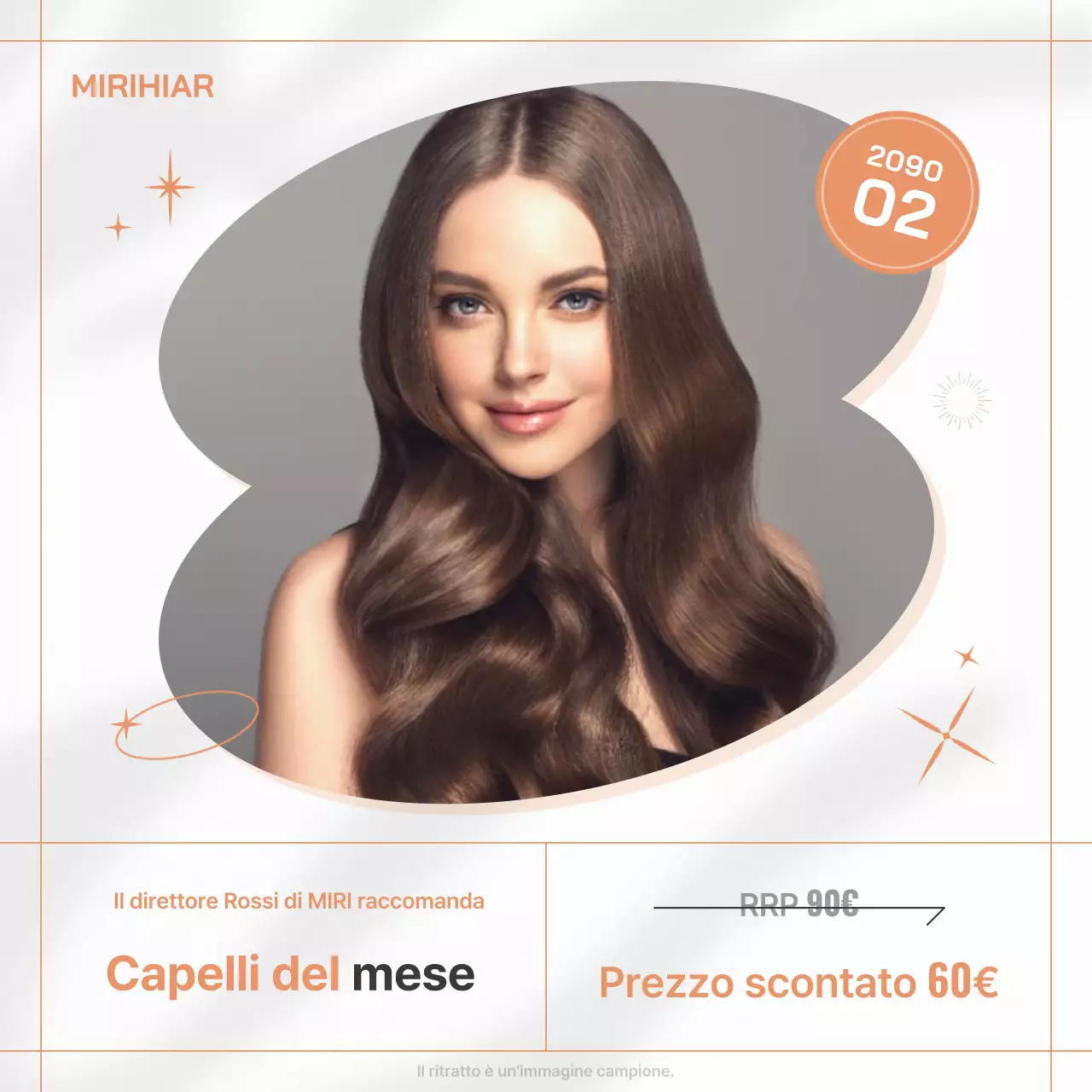 Annuncio minimalista di acconciatura da salone in bianco e arancione