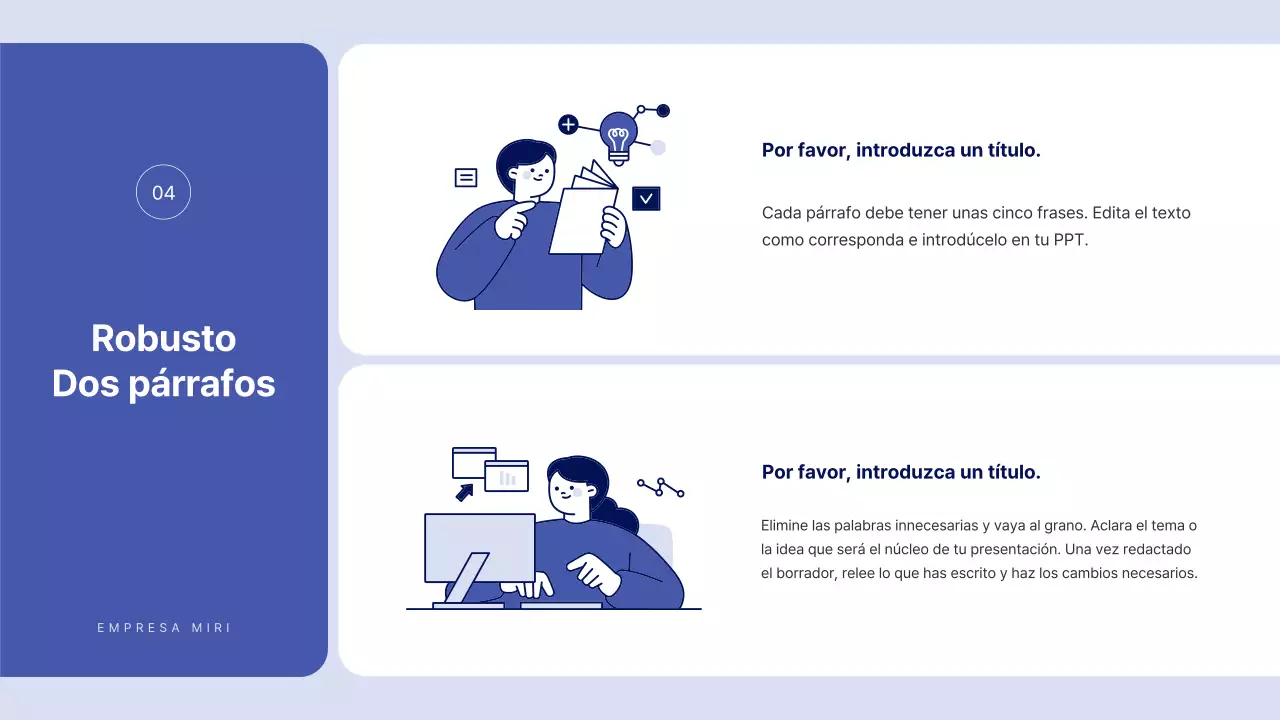 Texto sencillo en azul para un informe sobre el que se puede escribir mucho