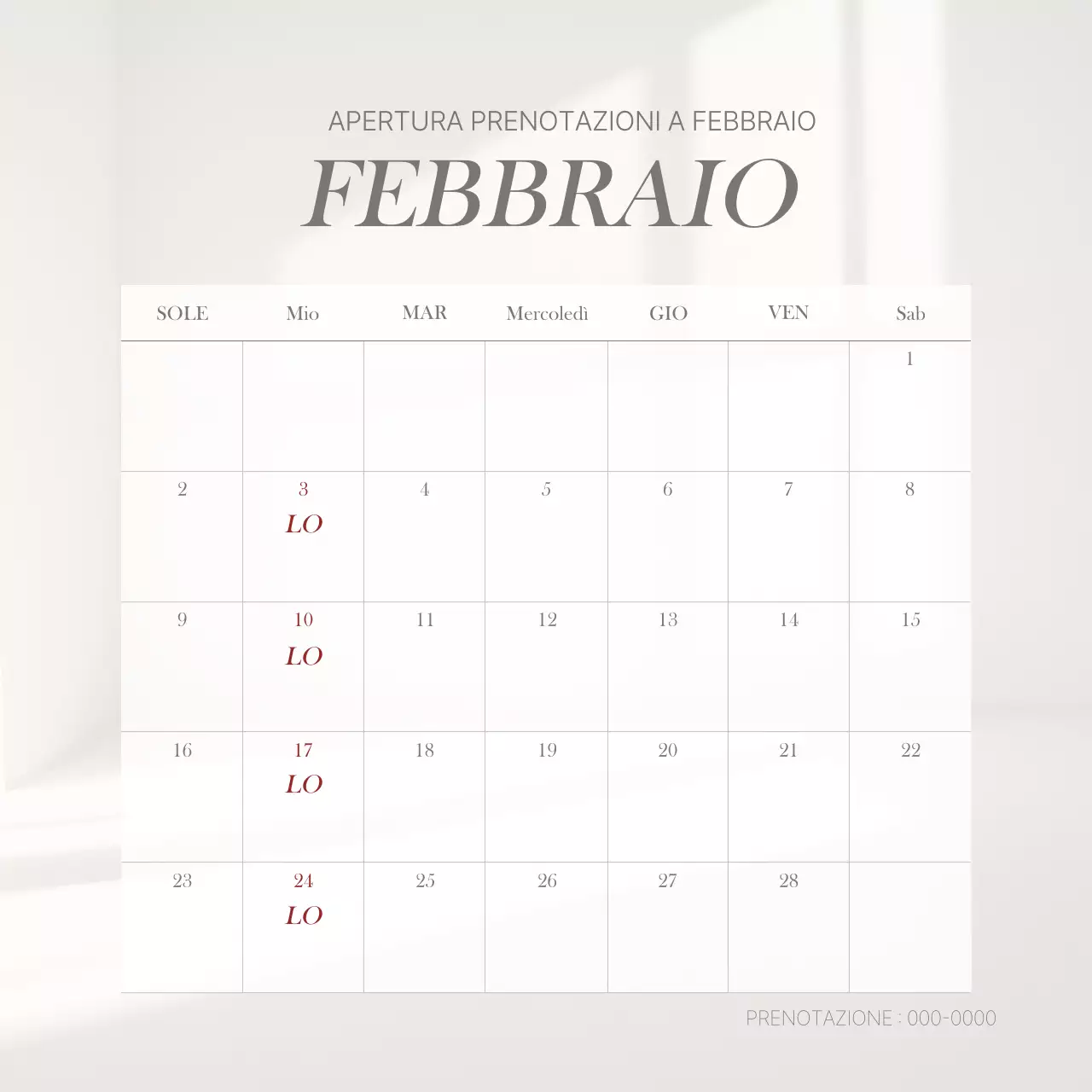 Un semplice annuncio promozionale di calendario beige