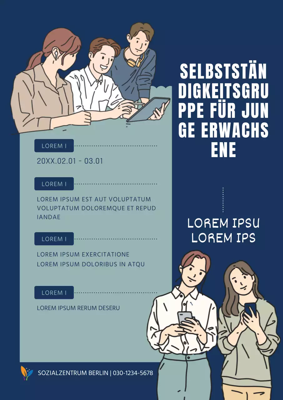 Einfache mintfarbene und marineblaue Ankündigung einer unabhängigen Jugendgruppe