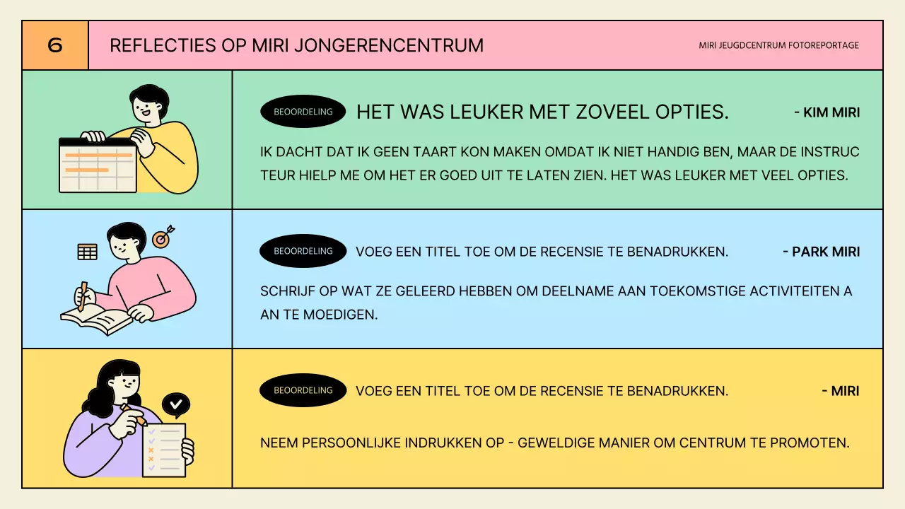 Gele en mintkleurige activiteitenpresentaties voor het jeugdcentrum