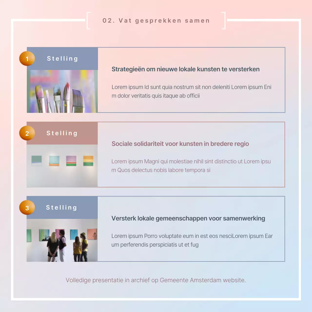 Een eenvoudig roze en lichtblauw verslag van het resultaat van de vergadering