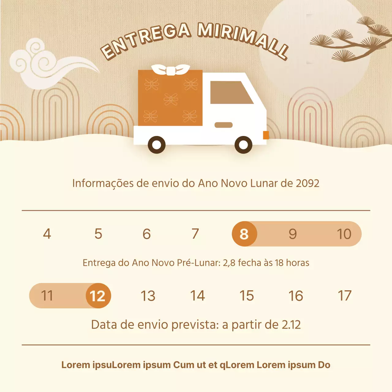 Anúncios de datas de entrega de férias em bege e laranja