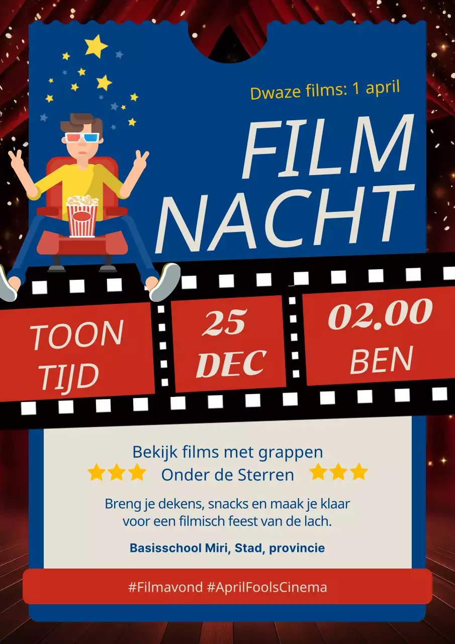 Rood en blauw charmante april-filmavond promotie