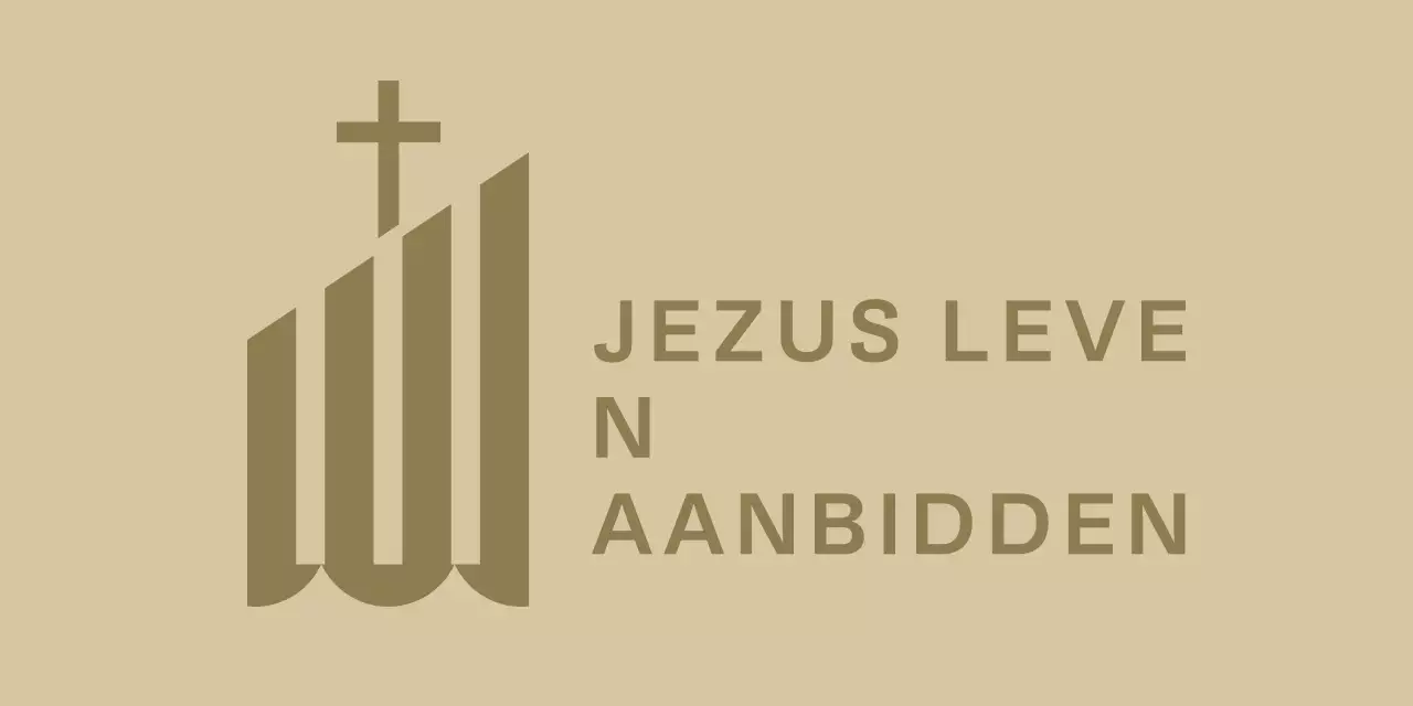 Religieus typografisch logo met eenvoudige gebouwillustratie