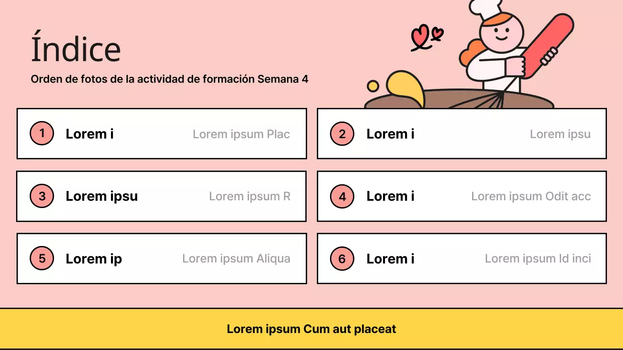 Presentación del programa central amarillo y rosa