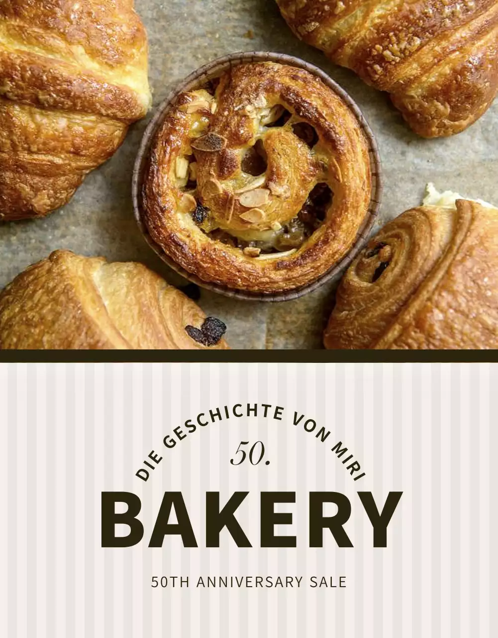 Werben Sie für eine moderne Bäckereiveranstaltung in Schwarz und Beige