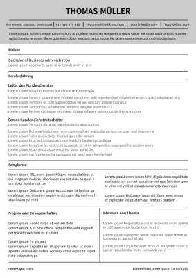 Weiß und Grau Einfacher Lebenslauf für den Kundenservice