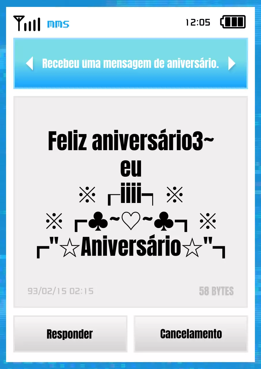 Textos de feliz aniversário numa paródia de tweets em azul claro e cinzento