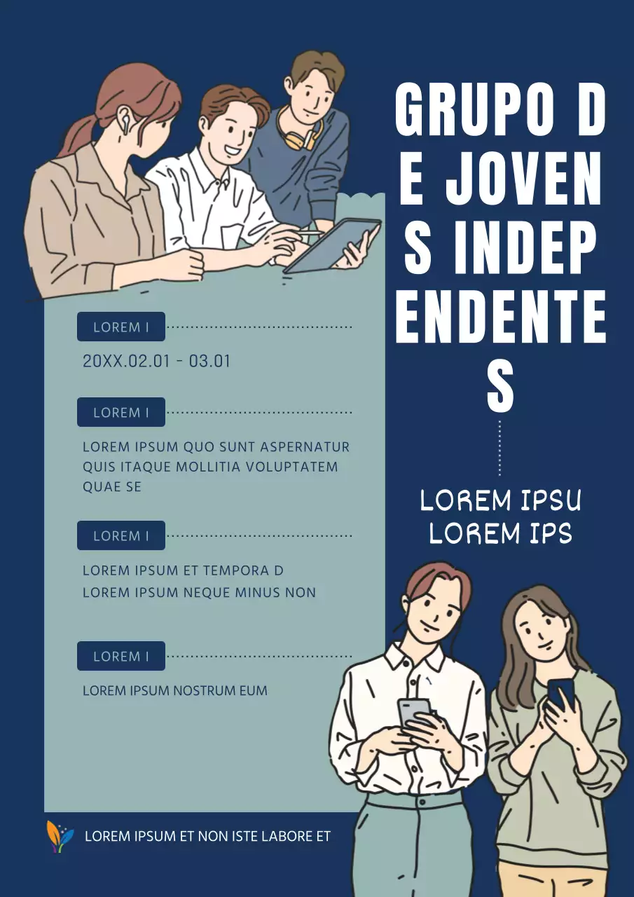 Anúncio simples do grupo Independência dos Jovens em azul marinho e menta