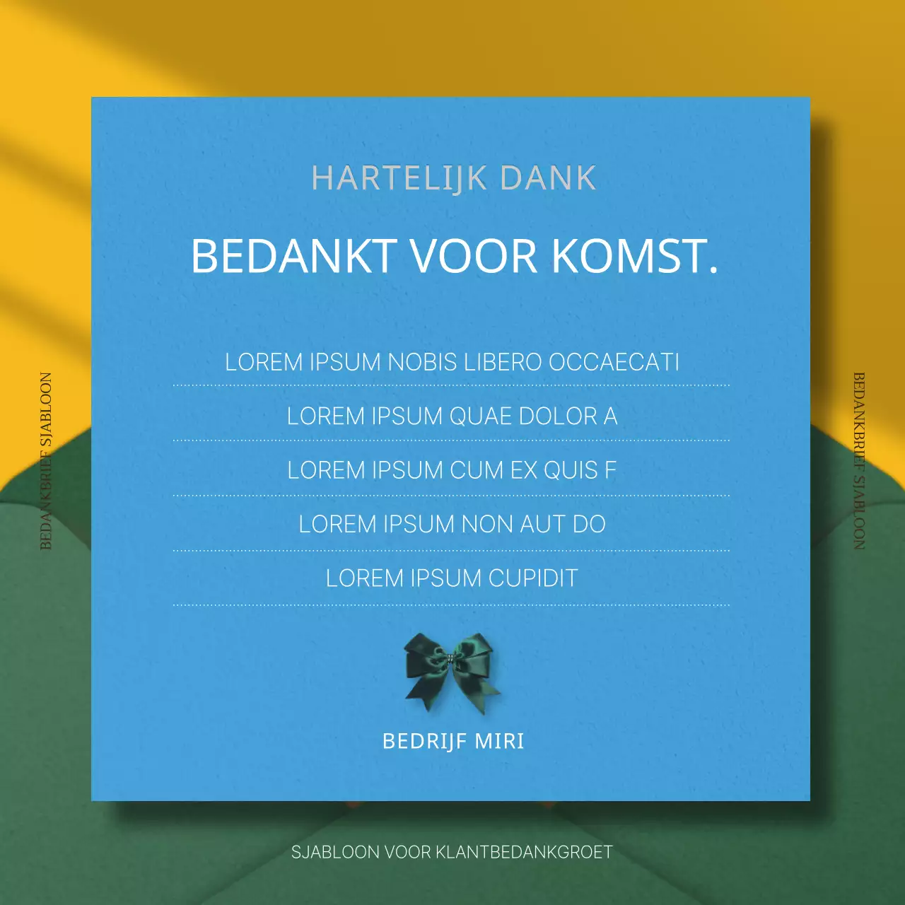 Modern bedankbriefpapier in blauw en geel