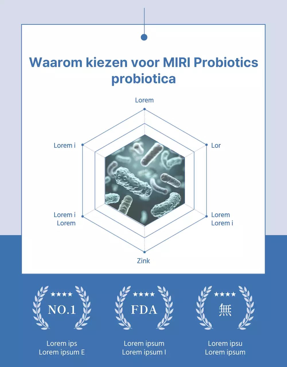 Eenvoudige lactobacillus productbeschrijving in marineblauw en lichtblauw