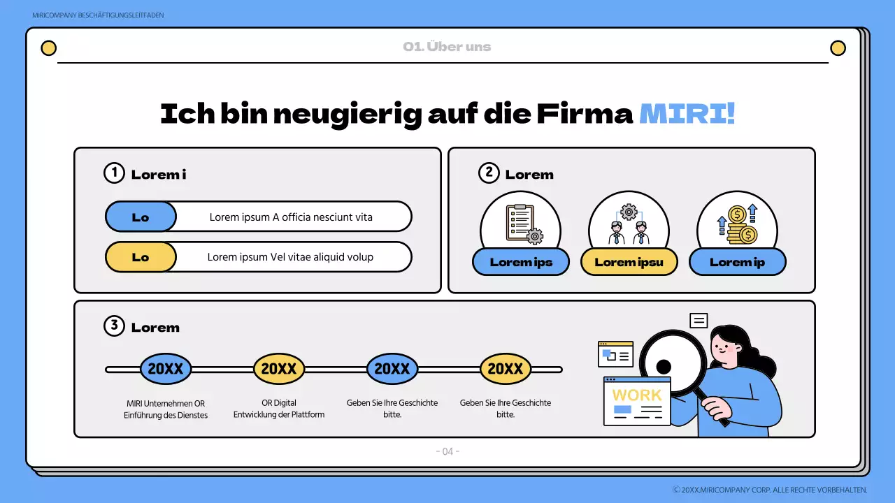 Blaues und gelbes Onboarding-Buch Schulungsmaterial