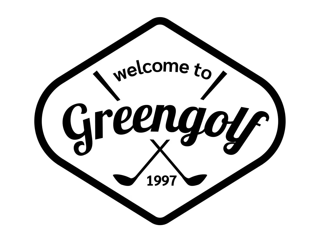 Tongkat golf berkonsep sederhana dengan logo golf dan tulisan tangan