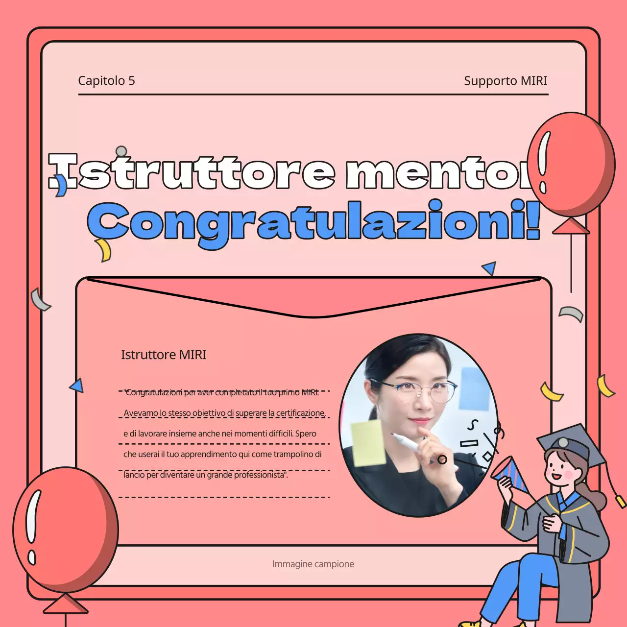 Celebrazione del completamento del programma in rosso e blu