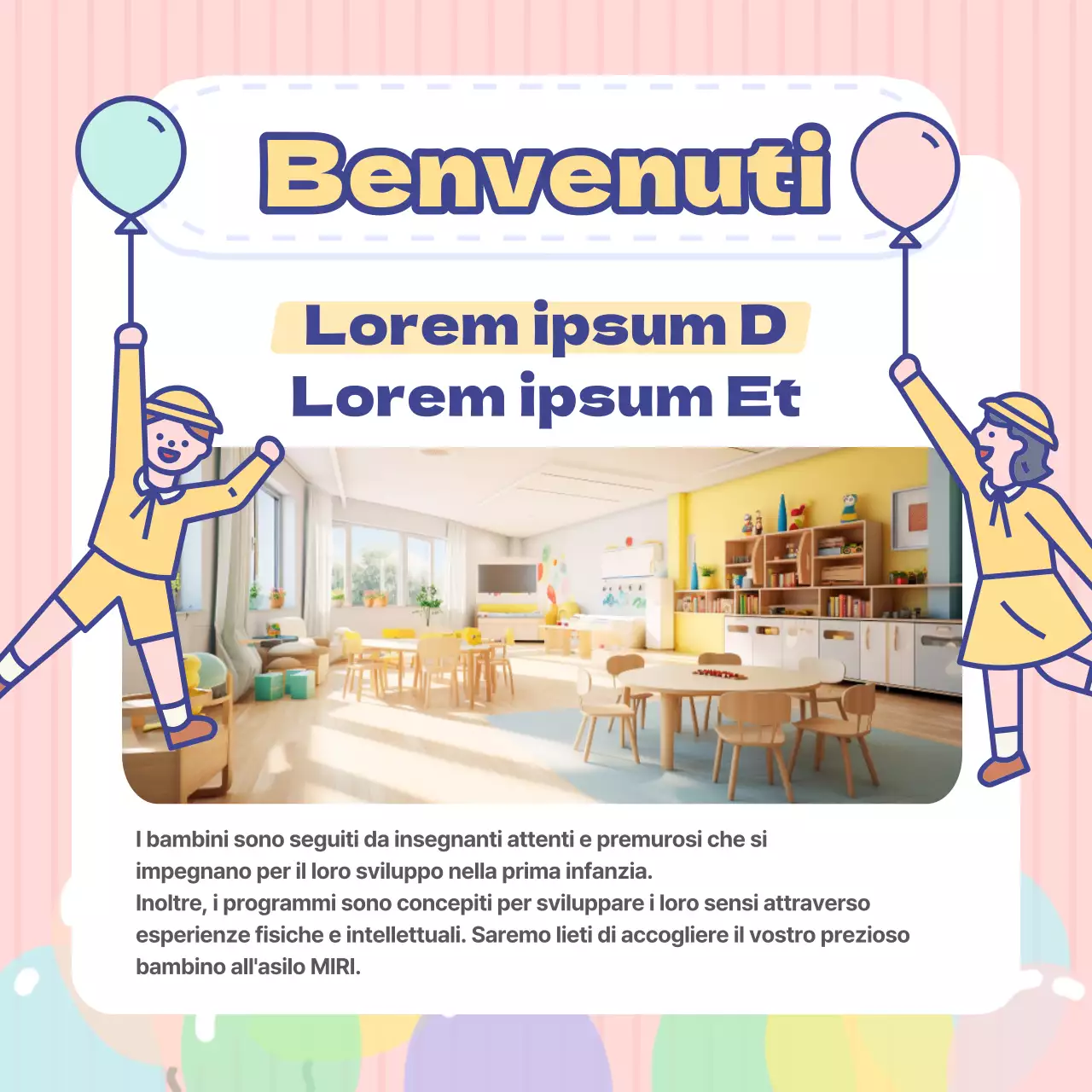 Adorabili annunci di scuola materna azzurri e rosa