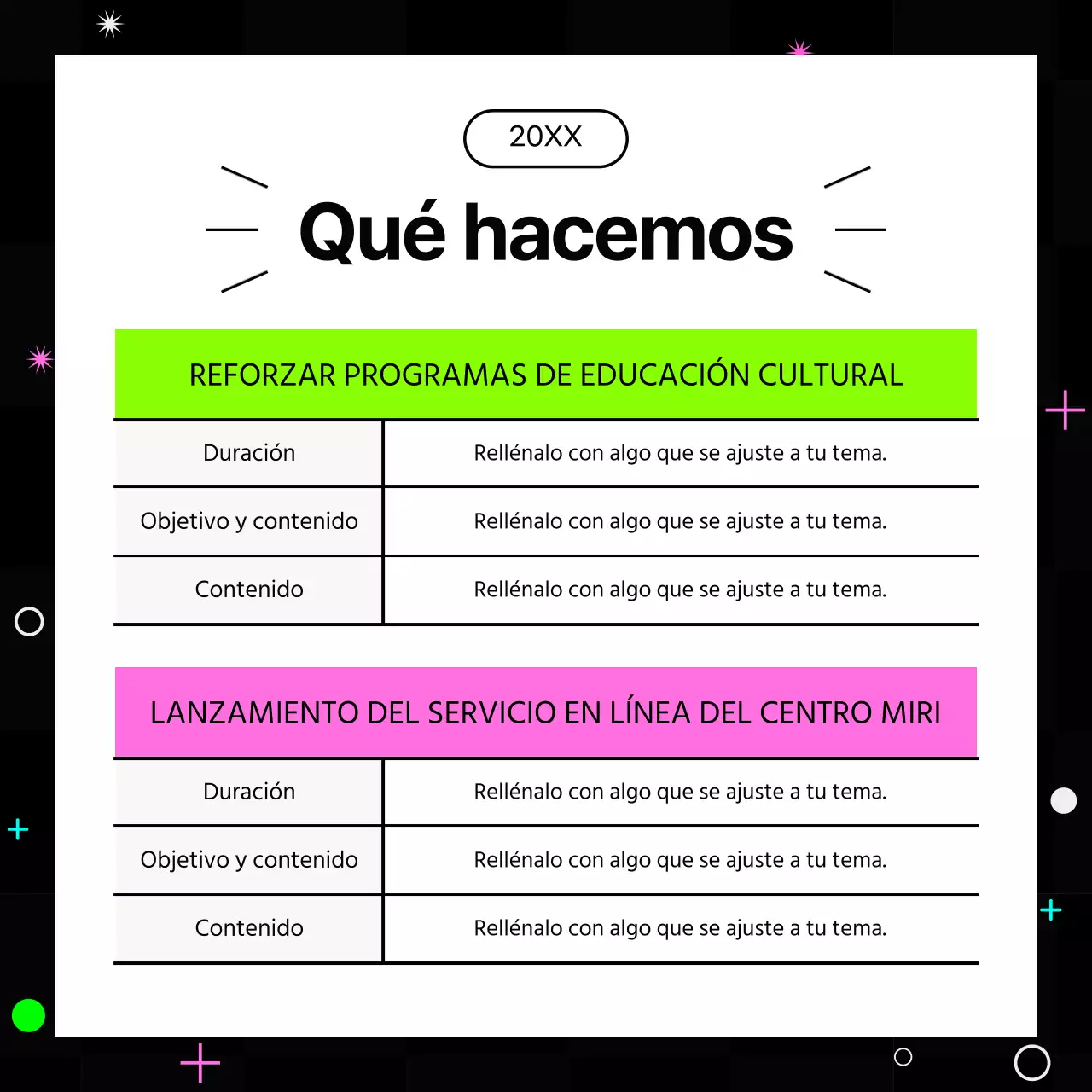 Informes de fin de año kitsch en rosa fuerte y colores fluorescentes