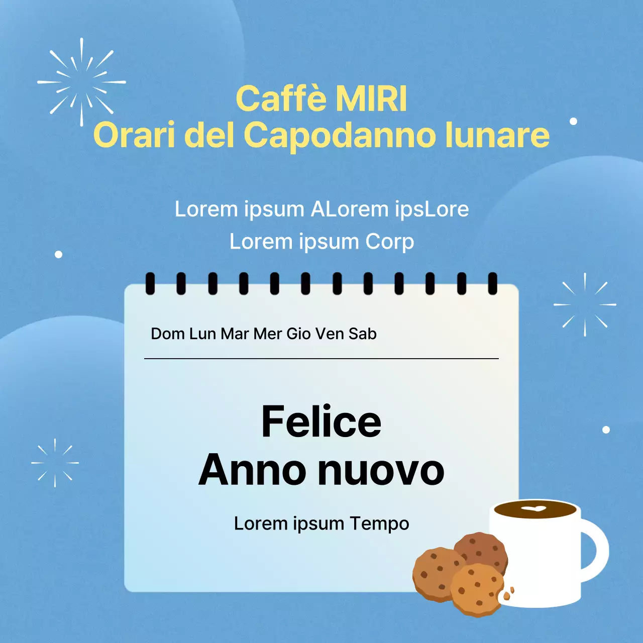Un semplice avviso di apertura di un caffè in azzurro