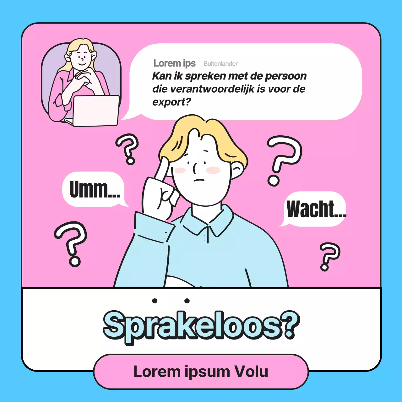 Een kitscherige Engelse taalschool promoten in roze en lichtblauw